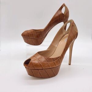 Armani (Limited) Tan Croc Leather Peep Toe 5" Stilettos & COA, EU Size 40/US 9.5